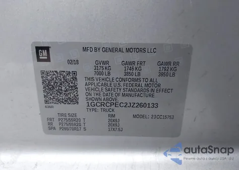 2018 Chevrolet Silverado 1500 Custom из США, поврежденный, VIN 1GCRCPEC2JZ260133